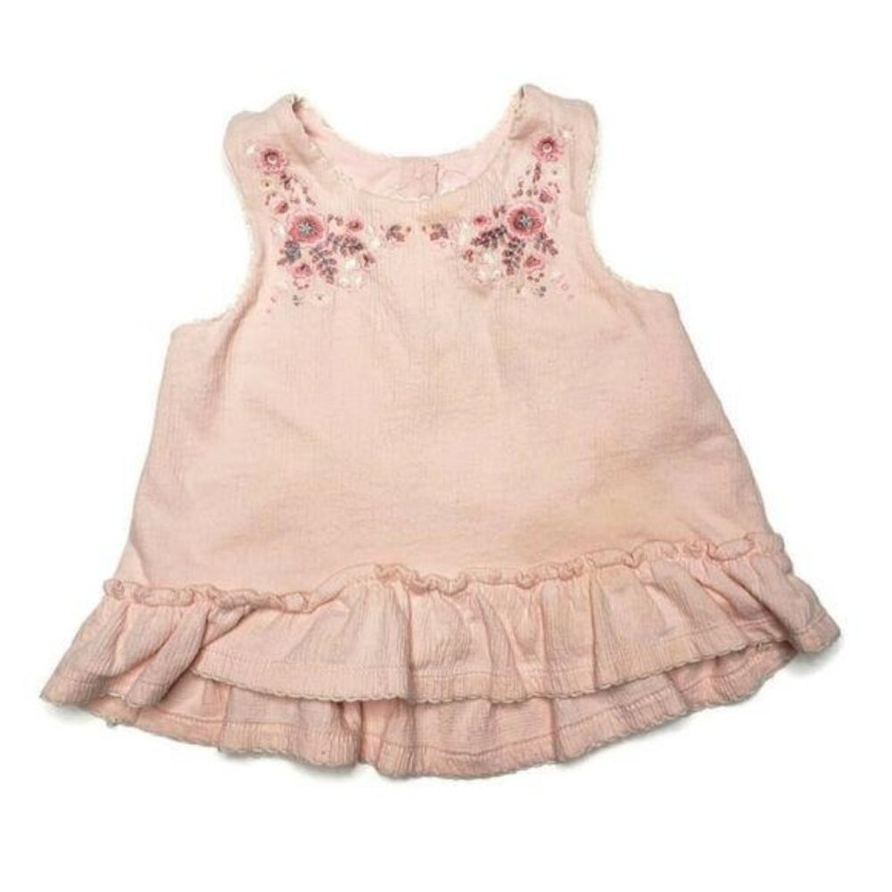 Emmas Garden Sleeveless Pink Dress With Floral Embroidery & Ruffle Hem baby 24m